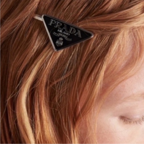 New never worn Prada Milano Black Triangle Logo Hair Pins - Set of 2 - Picture 2 of 5